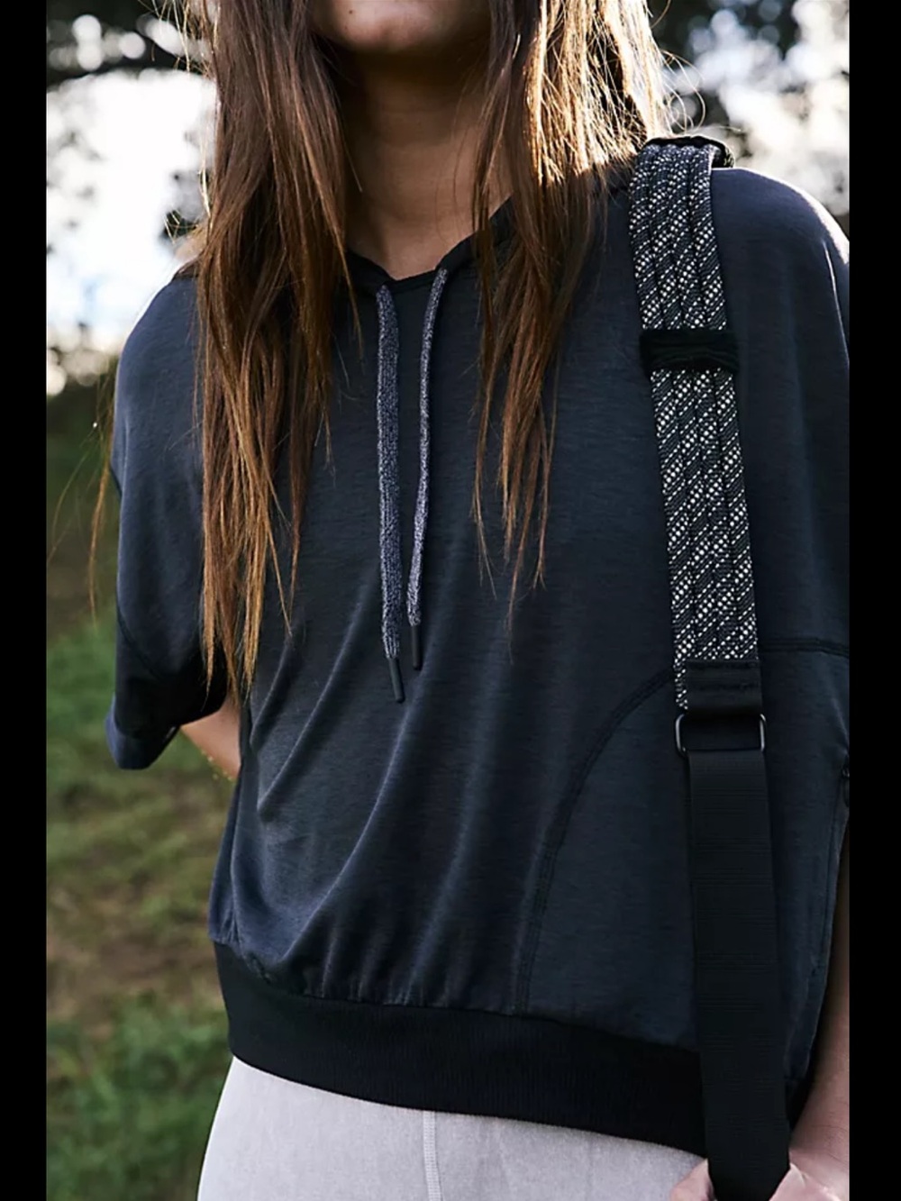 Free People Movement Rally Tee Black Hooded Short Sleeve Light Top